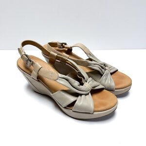 Naya Beige Leather Crossover Wedge Back Strap Sandals